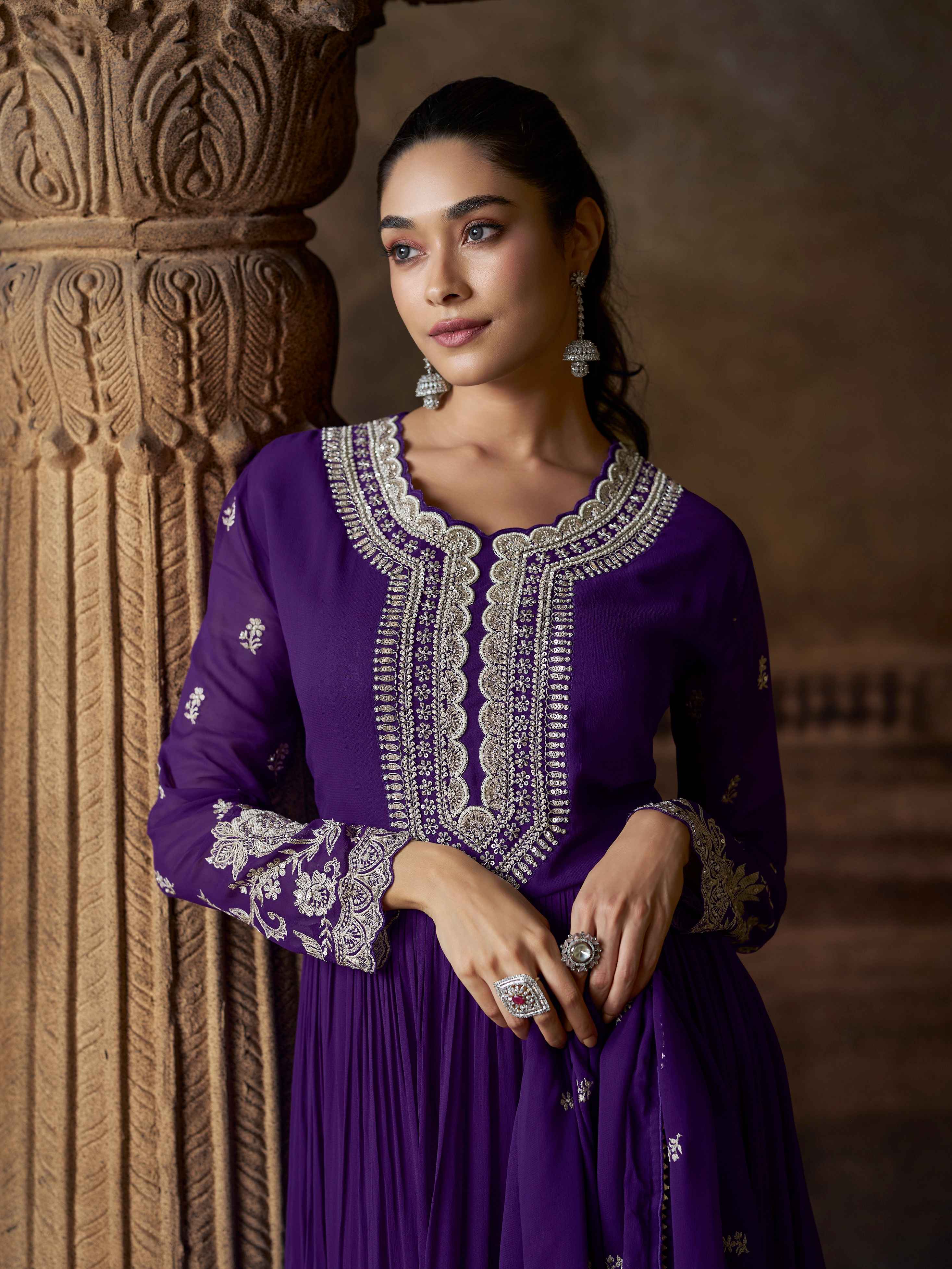 Designer Embroidered Georgette Anarkali Gown with Dupatta