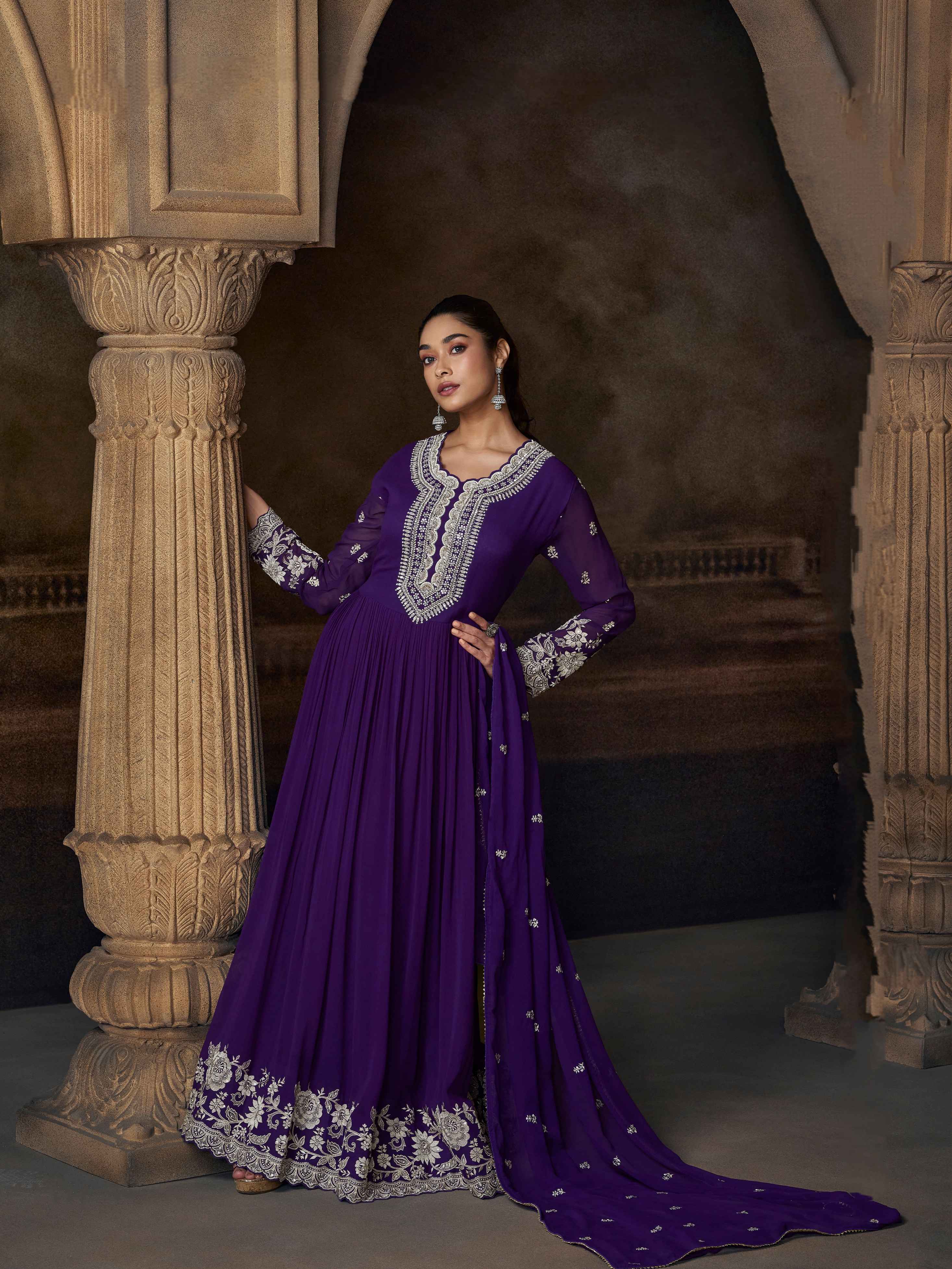 Designer Embroidered Georgette Anarkali Gown with Dupatta