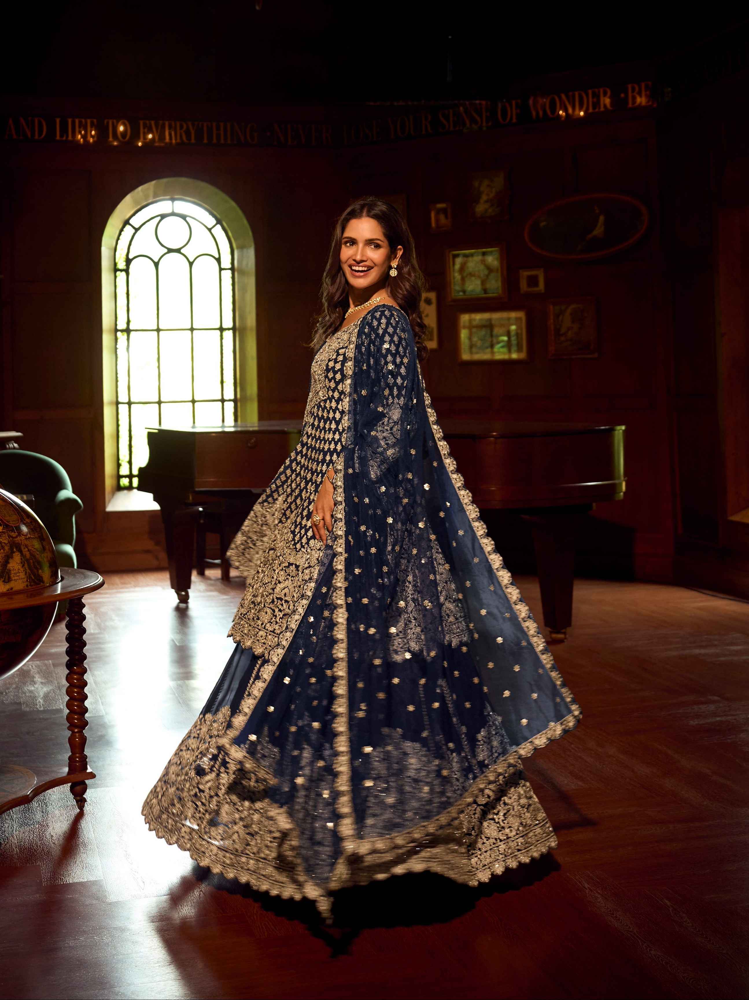 Navy Blue Heavy Mirror Work Georgette Lehenga Set with Dupatta