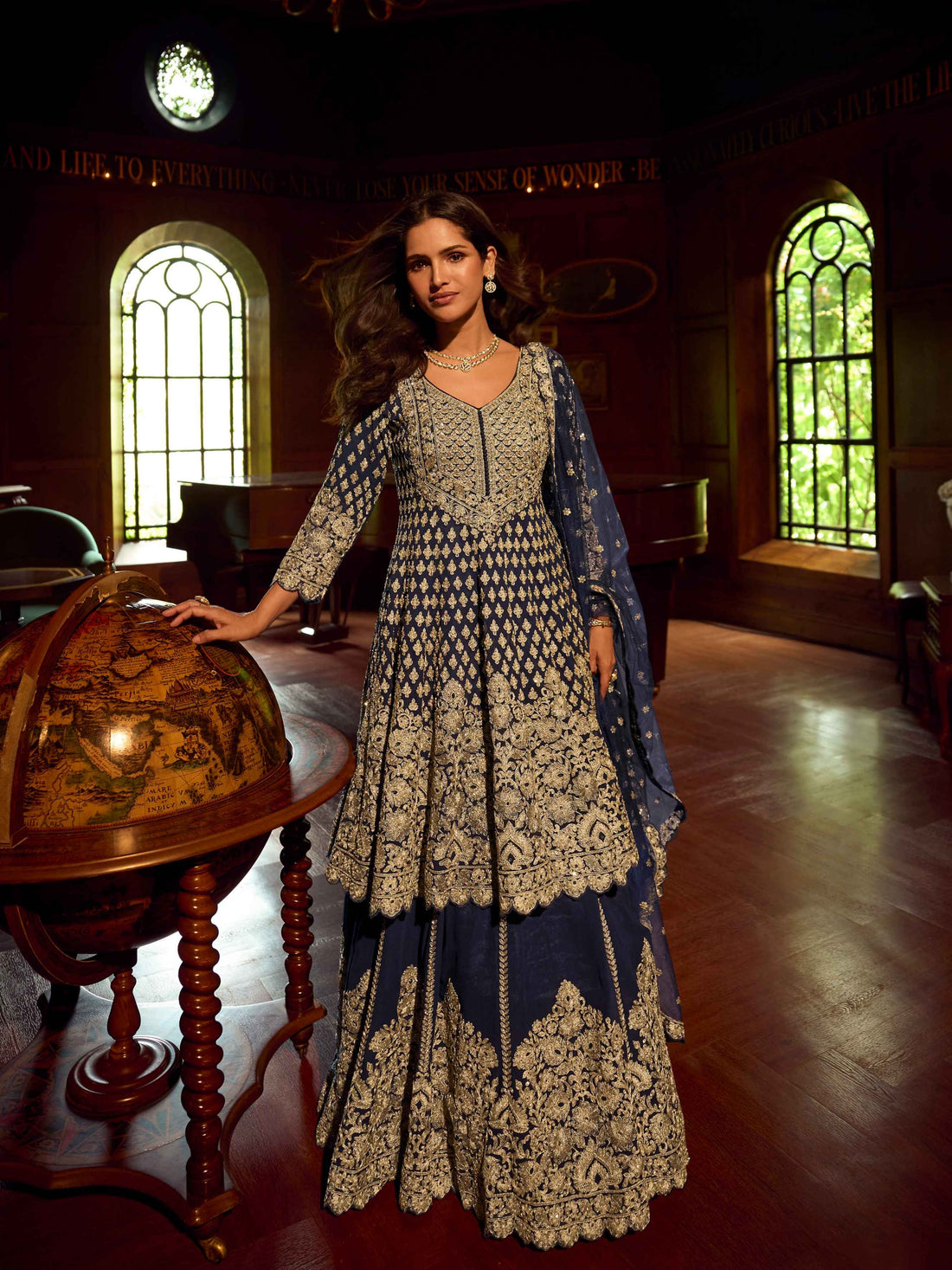 Navy Blue Heavy Mirror Work Georgette Lehenga Set with Dupatta