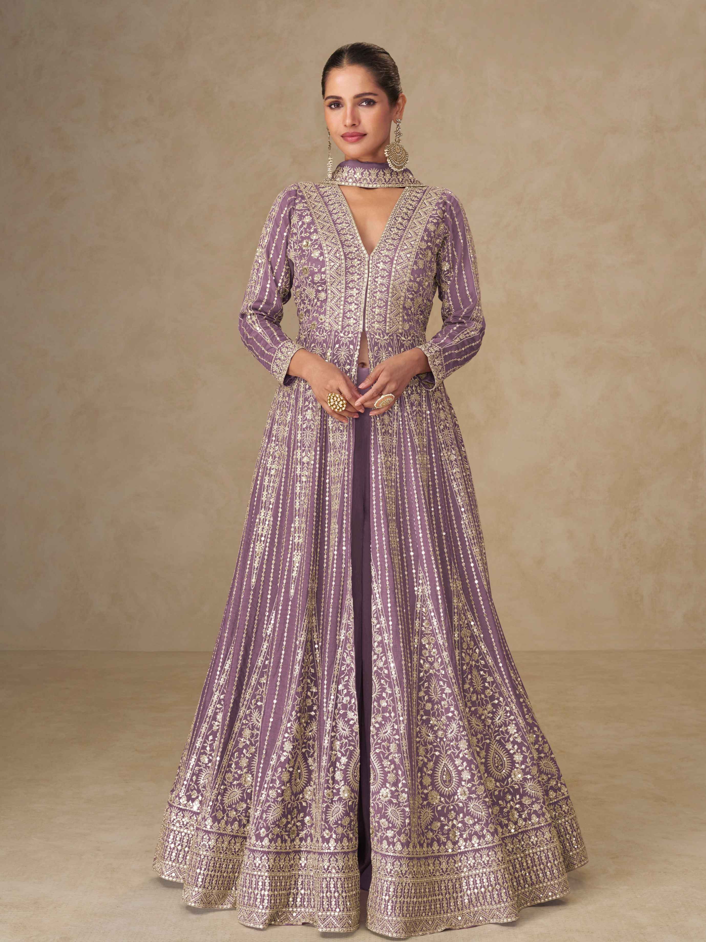 Designer Premium Chinnon Silk Embroidered Anarkali Suit with Dupatta