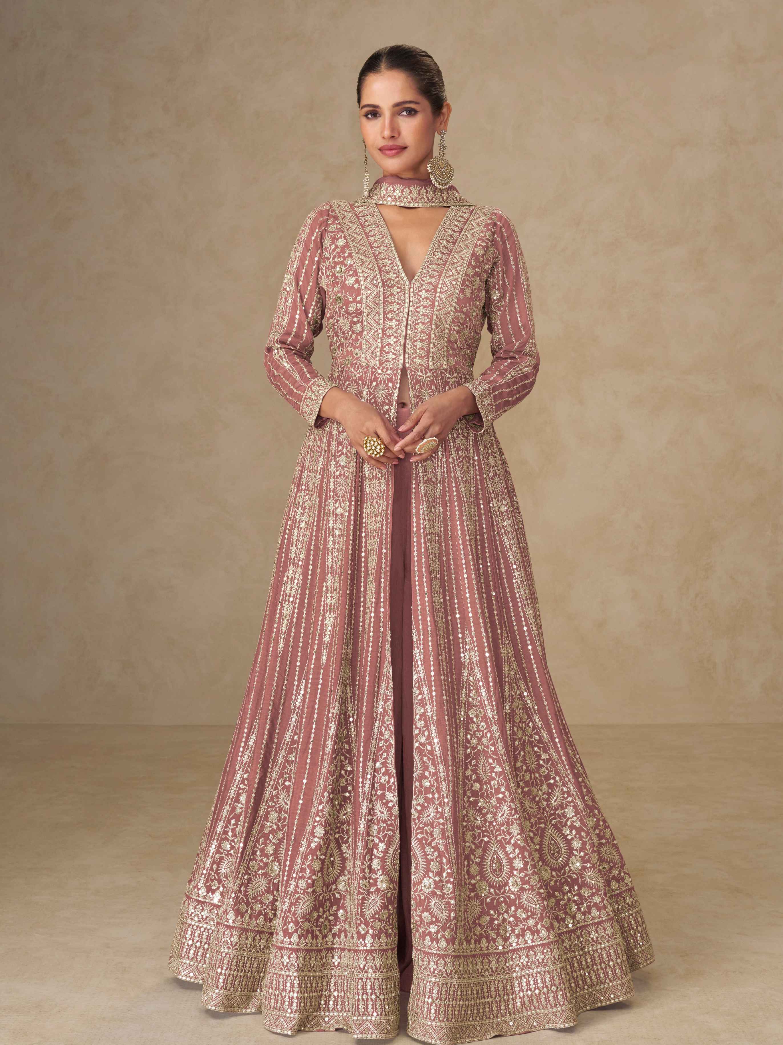 Designer Premium Chinnon Silk Embroidered Anarkali Suit with Dupatta