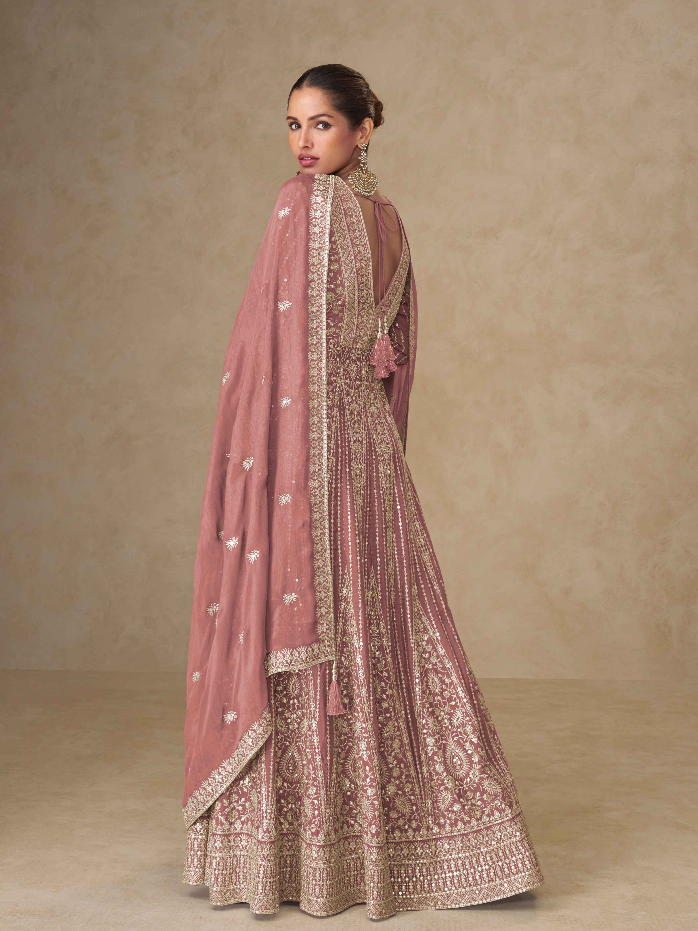 Designer Premium Chinnon Silk Embroidered Anarkali Suit with Dupatta