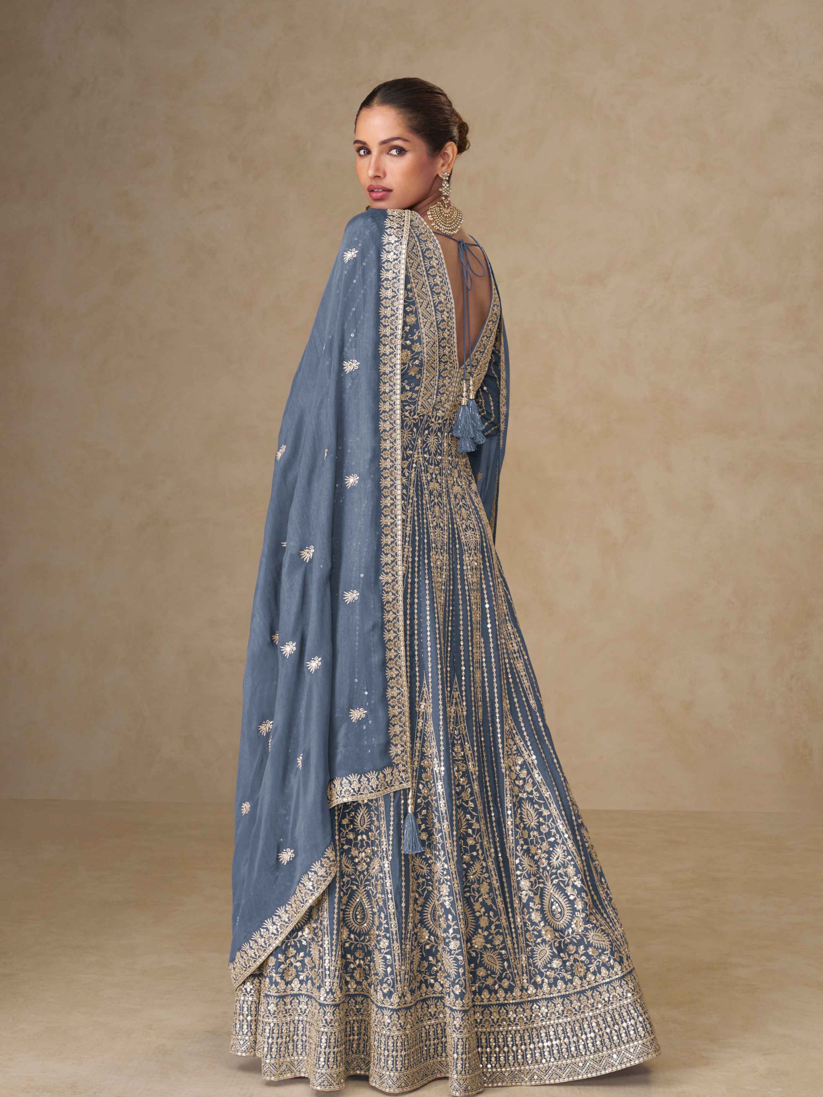 Designer Premium Chinnon Silk Embroidered Anarkali Suit with Dupatta