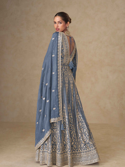 Designer Premium Chinnon Silk Embroidered Anarkali Suit with Dupatta