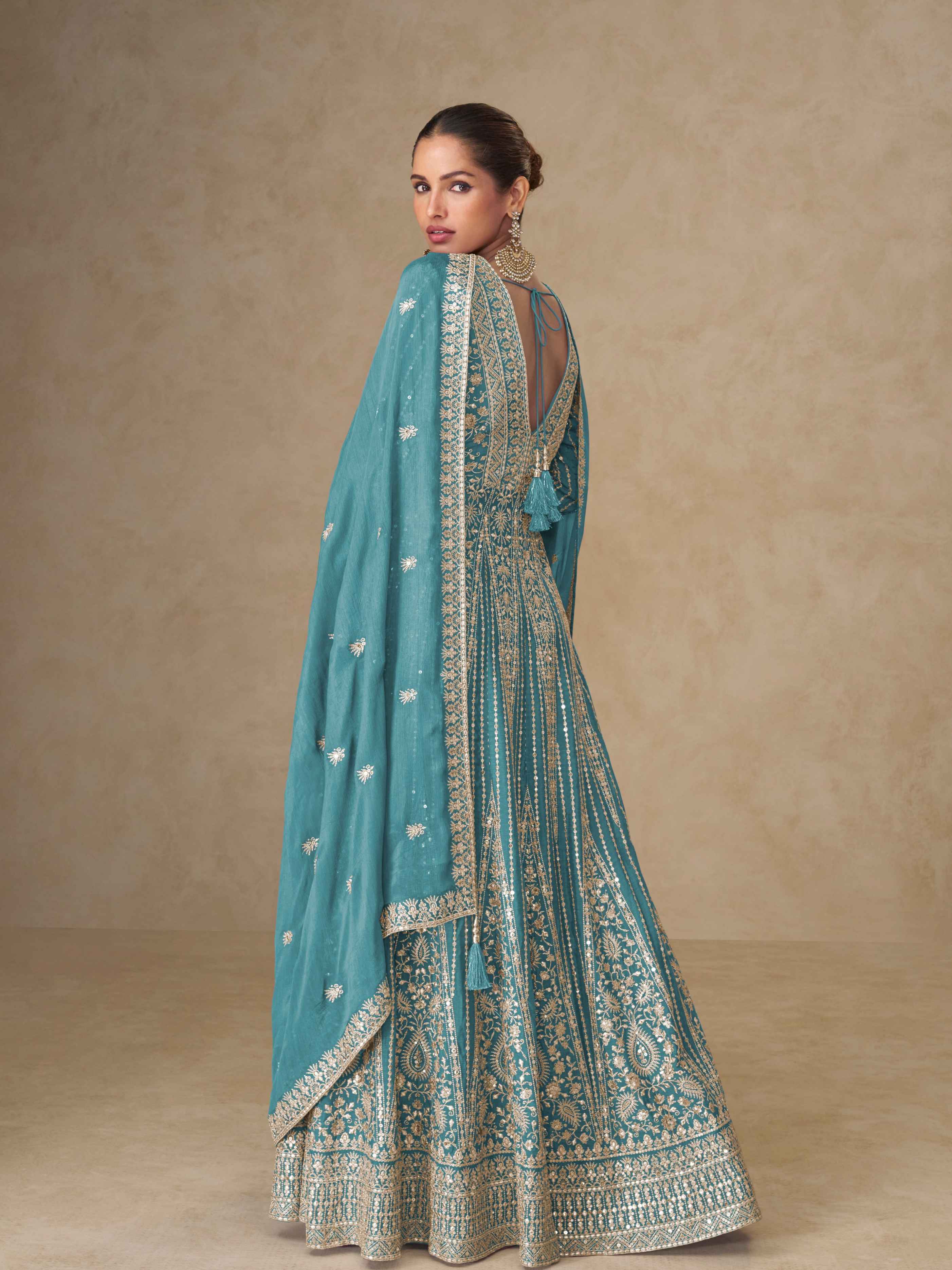 Designer Premium Chinnon Silk Embroidered Anarkali Suit with Dupatta