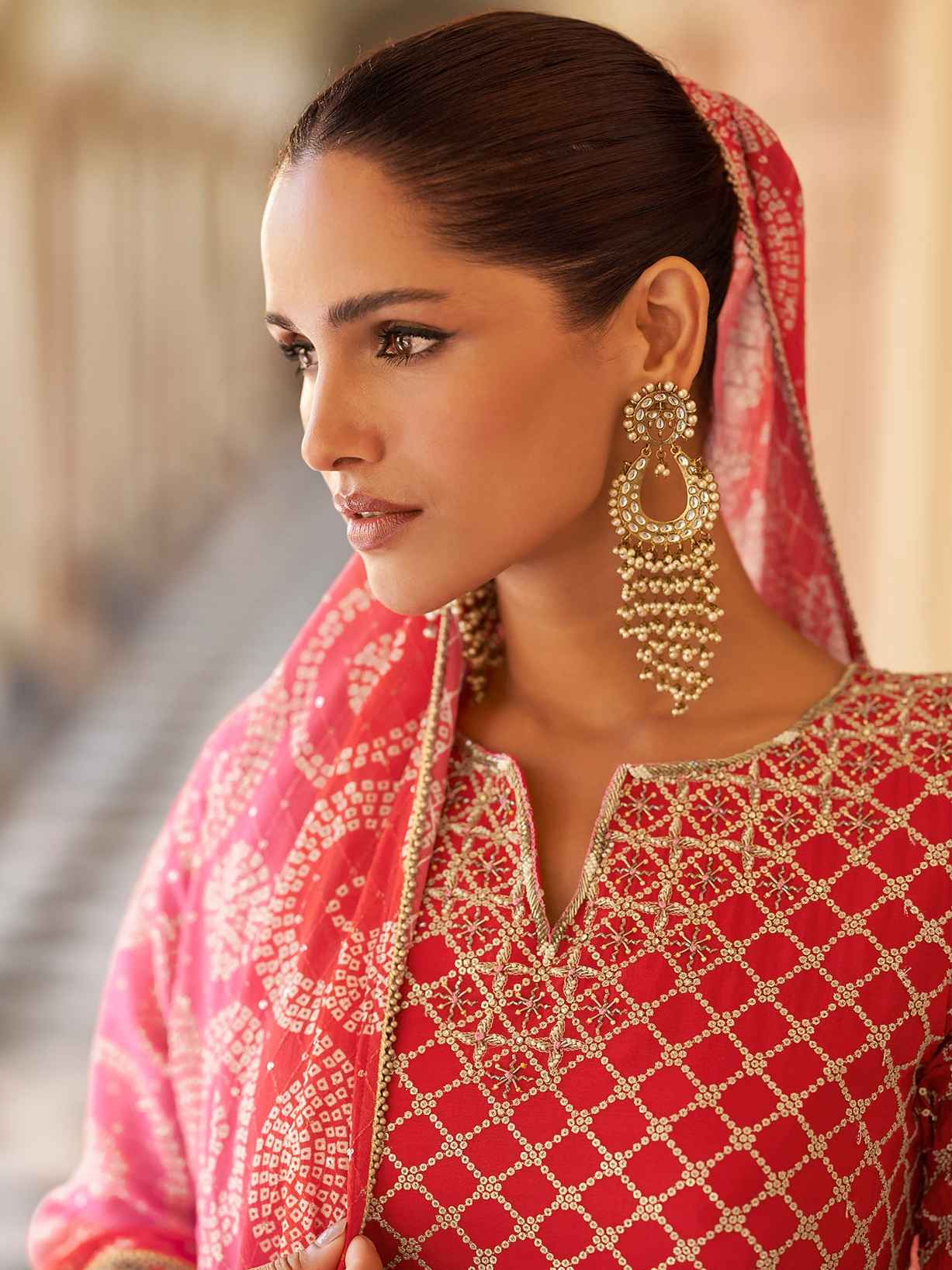 Classic Red Premium Silk Sharara Suit with Heavy Embroidery