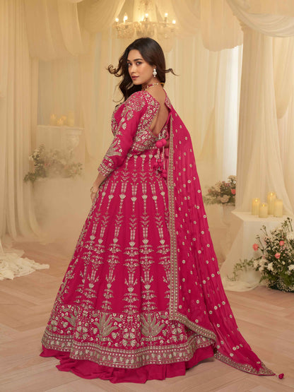 Pink Heavy Embroidered Georgette Anarkali Lehenga Set with Dupatta