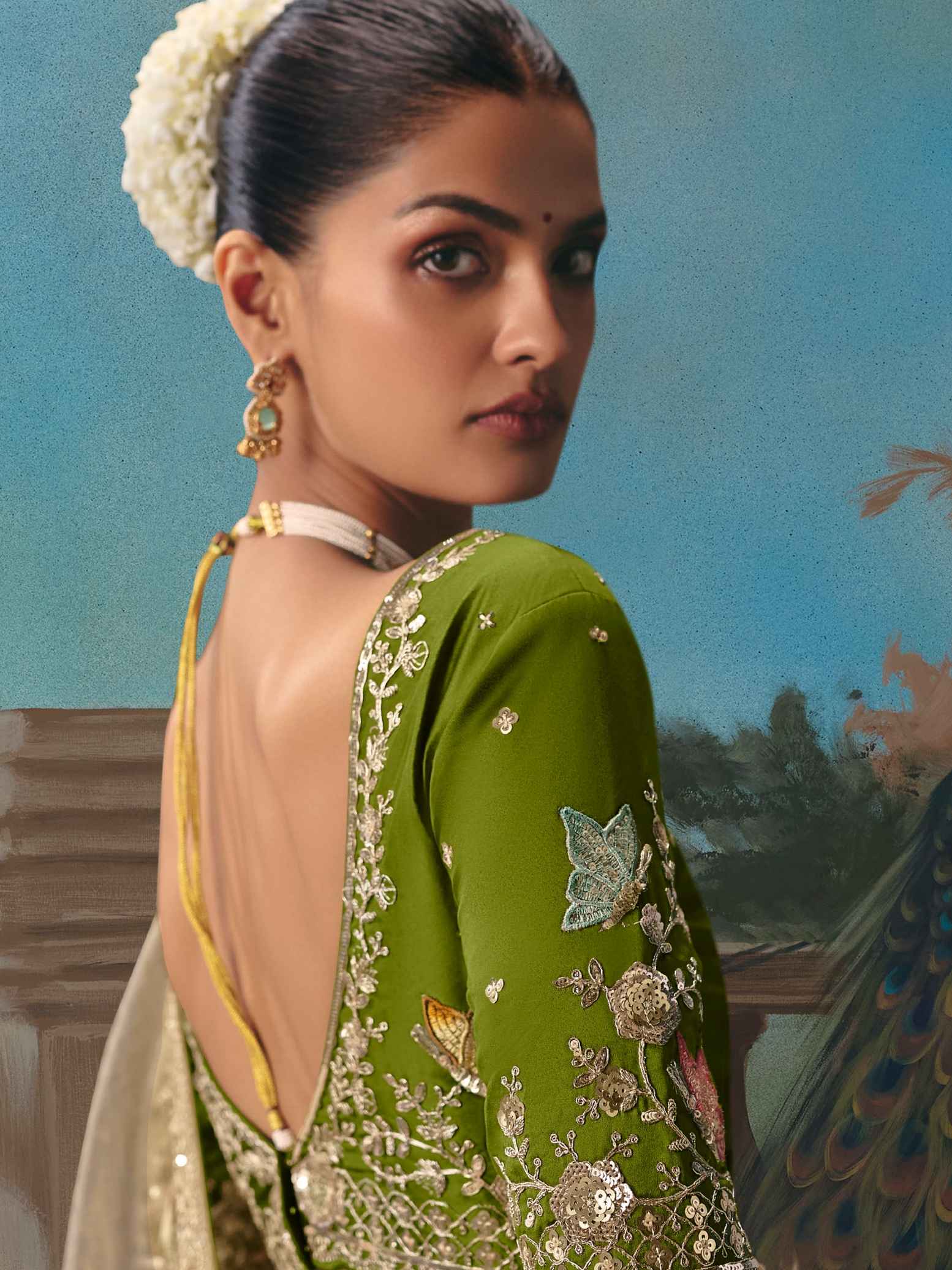 Beige Gold Fancy Saree with Sequins Thread Butti