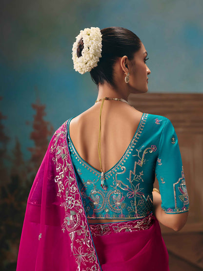 Hot Pink Fancy Saree with Sequins Thread Embroidery