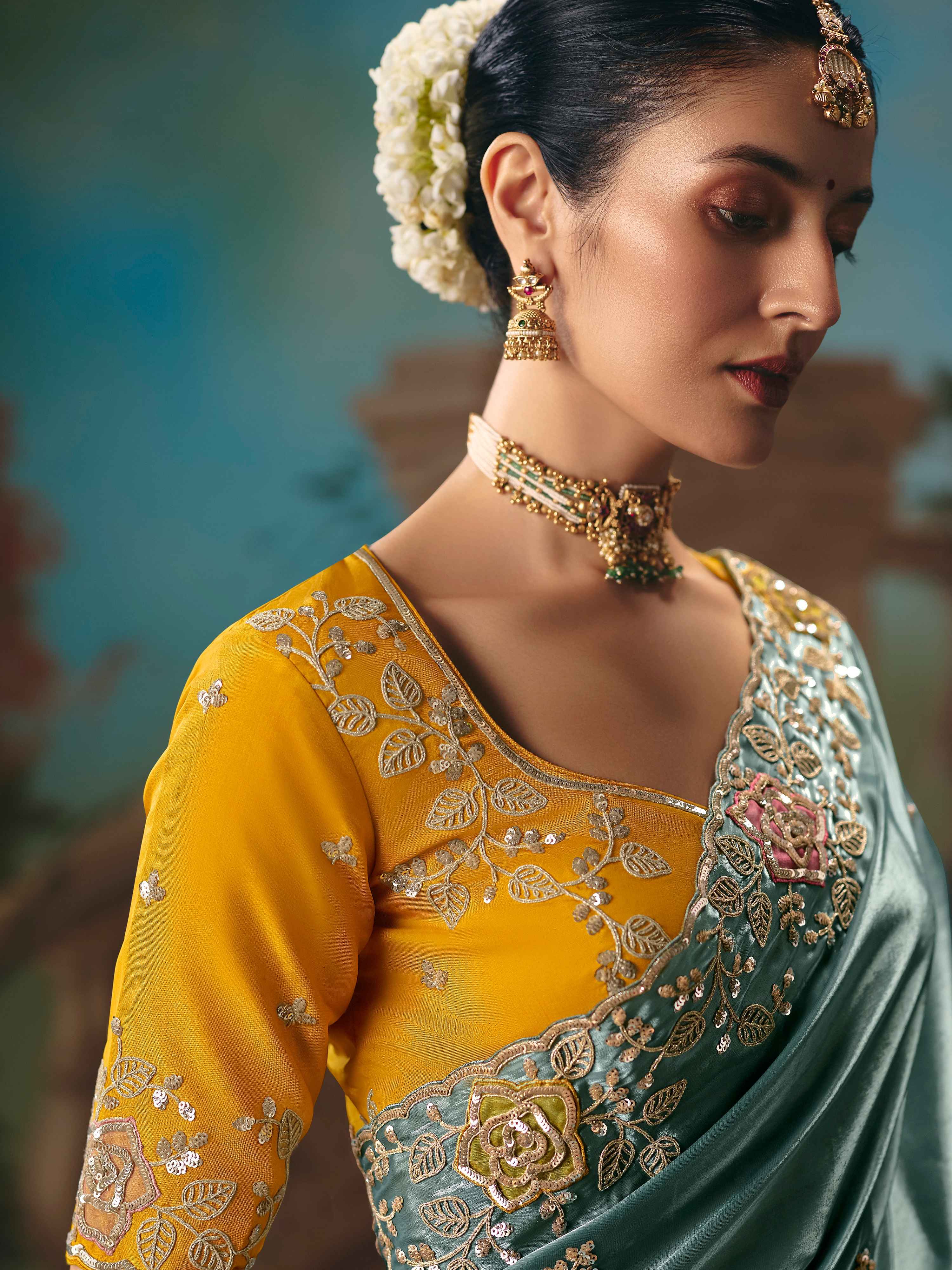 Sea Green Fancy Saree with Cutwork Border