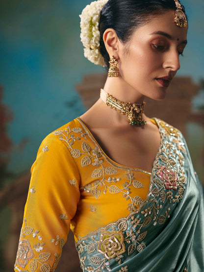 Sea Green Fancy Saree with Cutwork Border