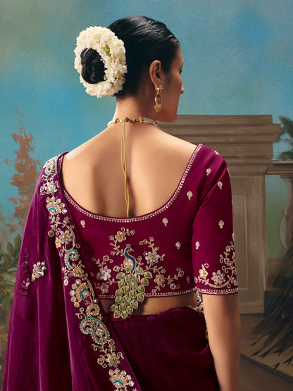 Maroon Fancy Saree with Sequins Thread Butti