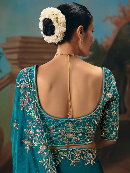 Turquoise Fancy Saree with Sequins &amp; Thread Work