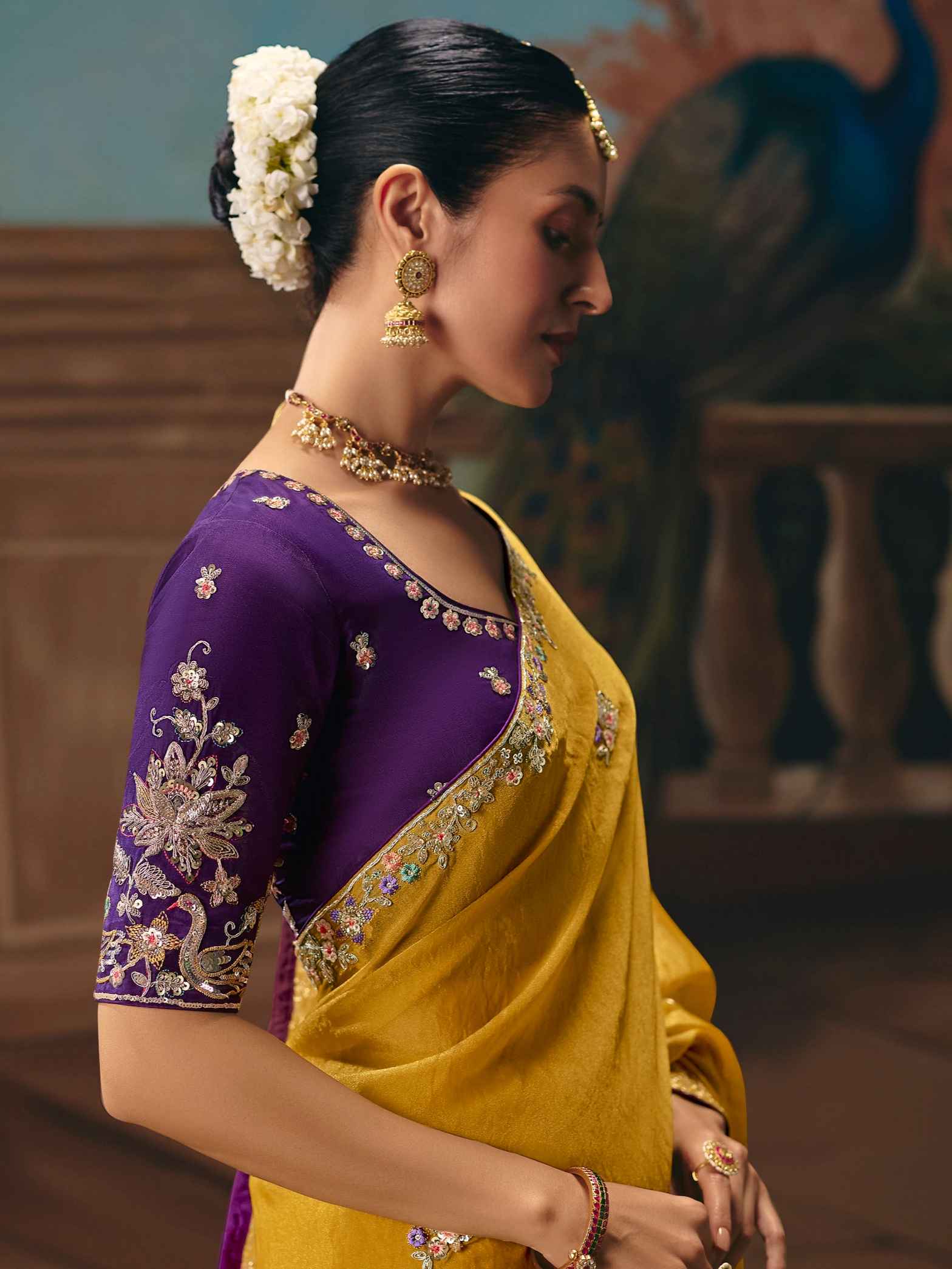 Mustard Yellow Fancy Saree with Sequins Butti