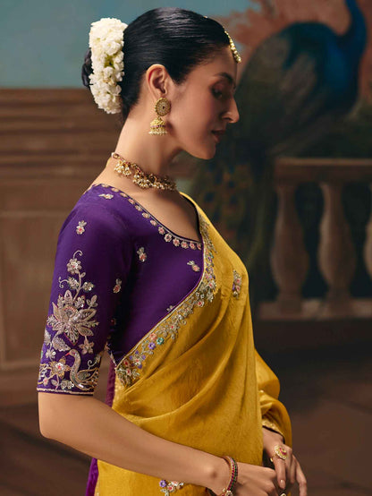 Mustard Yellow Fancy Saree with Sequins Butti