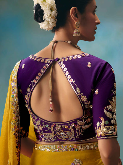 Mustard Yellow Fancy Saree with Sequins Butti