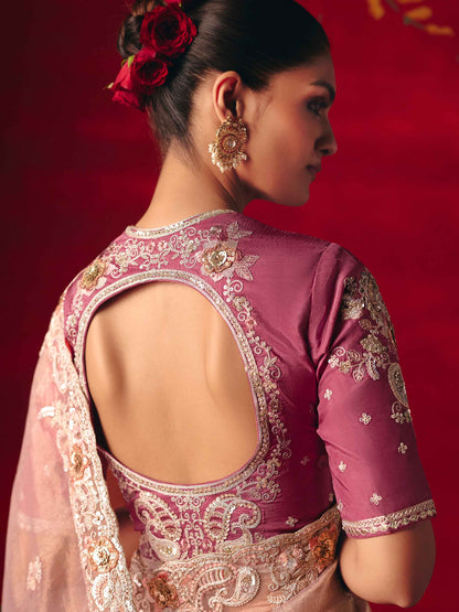 Blush Pink Fancy Saree with Sequins Butti &amp; Border Work