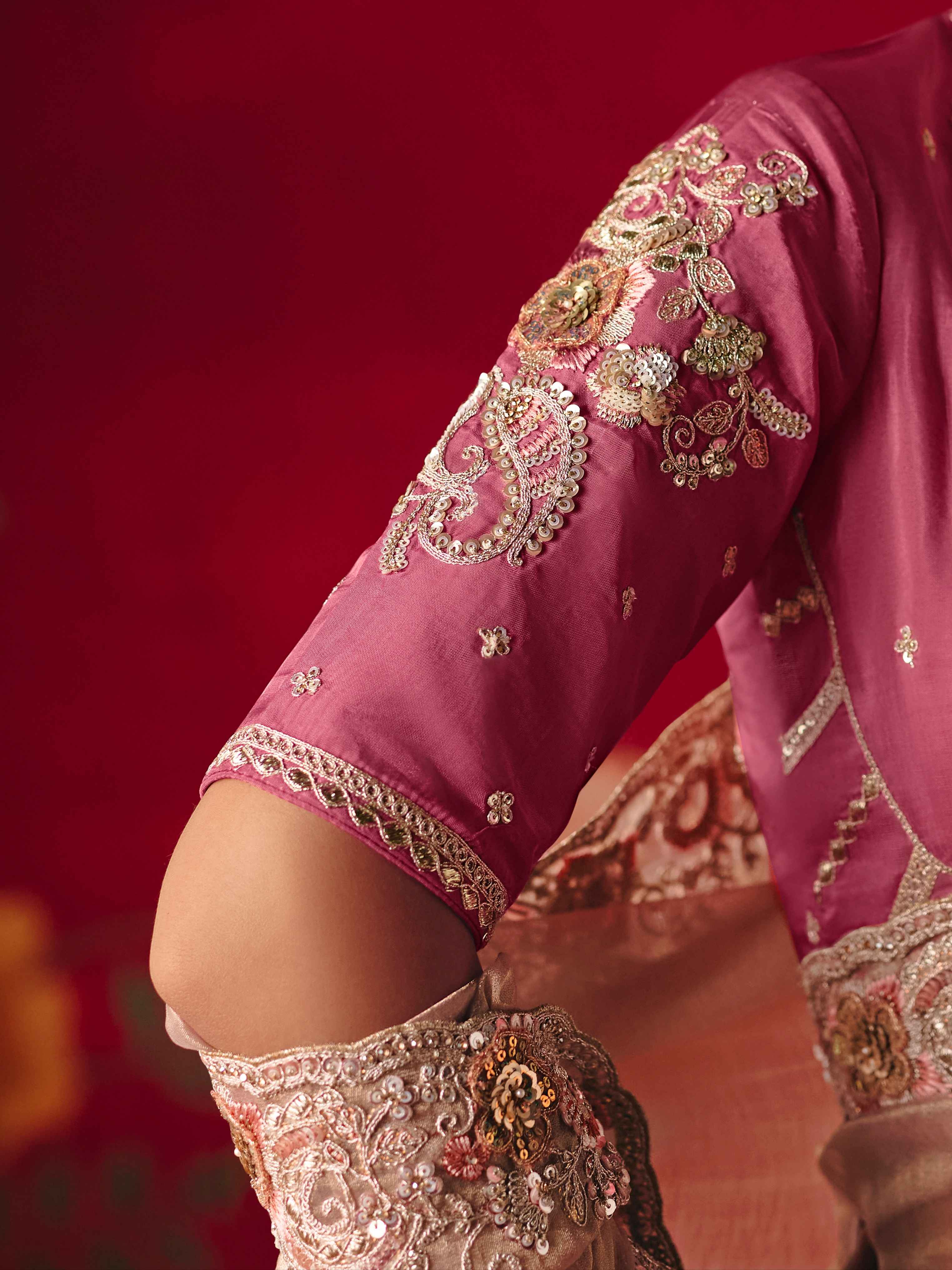 Blush Pink Fancy Saree with Sequins Butti & Border Work