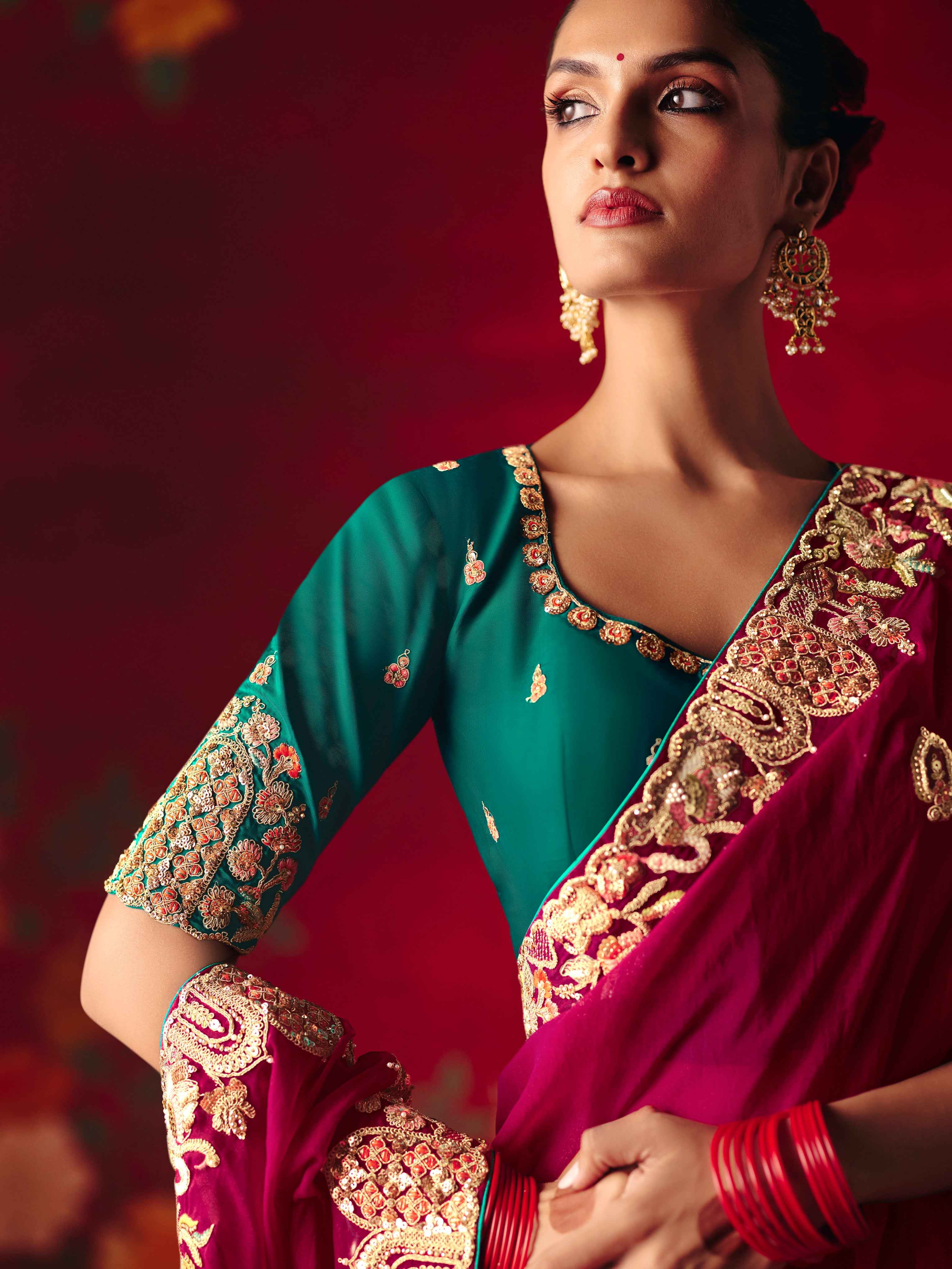 Wine Red Fancy Saree with Heavy Sequins Embroidery