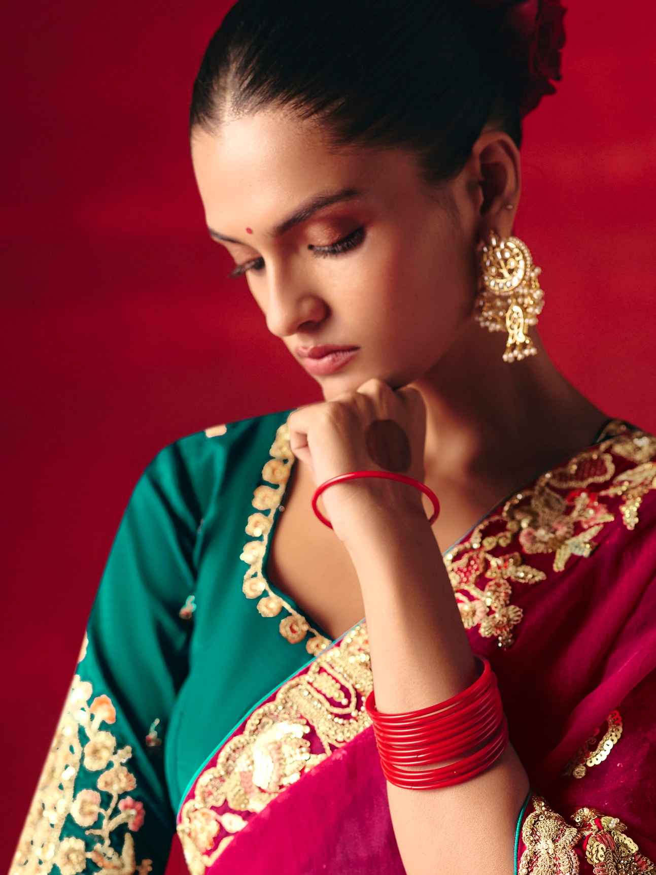 Wine Red Fancy Saree with Heavy Sequins Embroidery