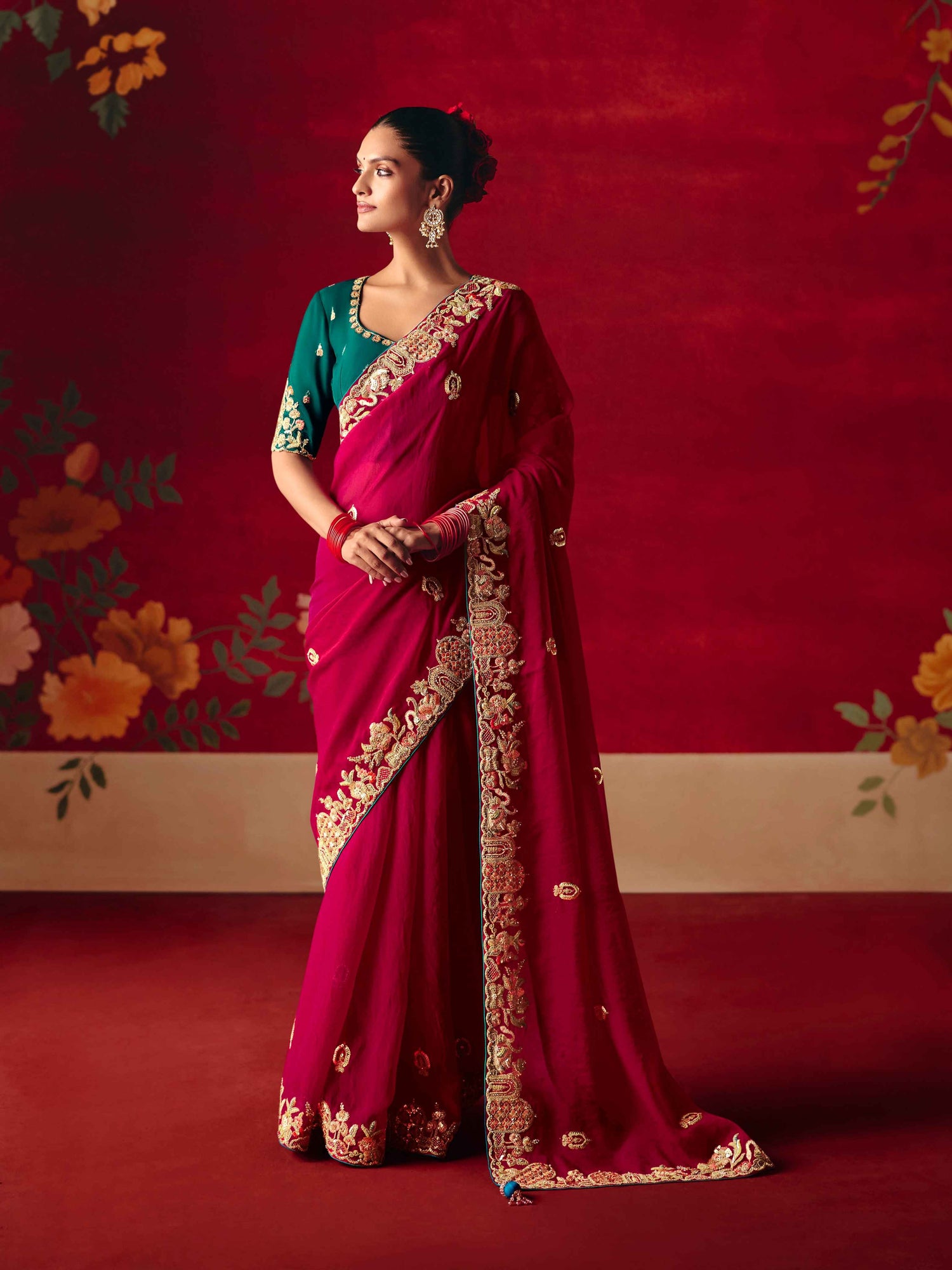 Wine Red Fancy Saree with Heavy Sequins Embroidery