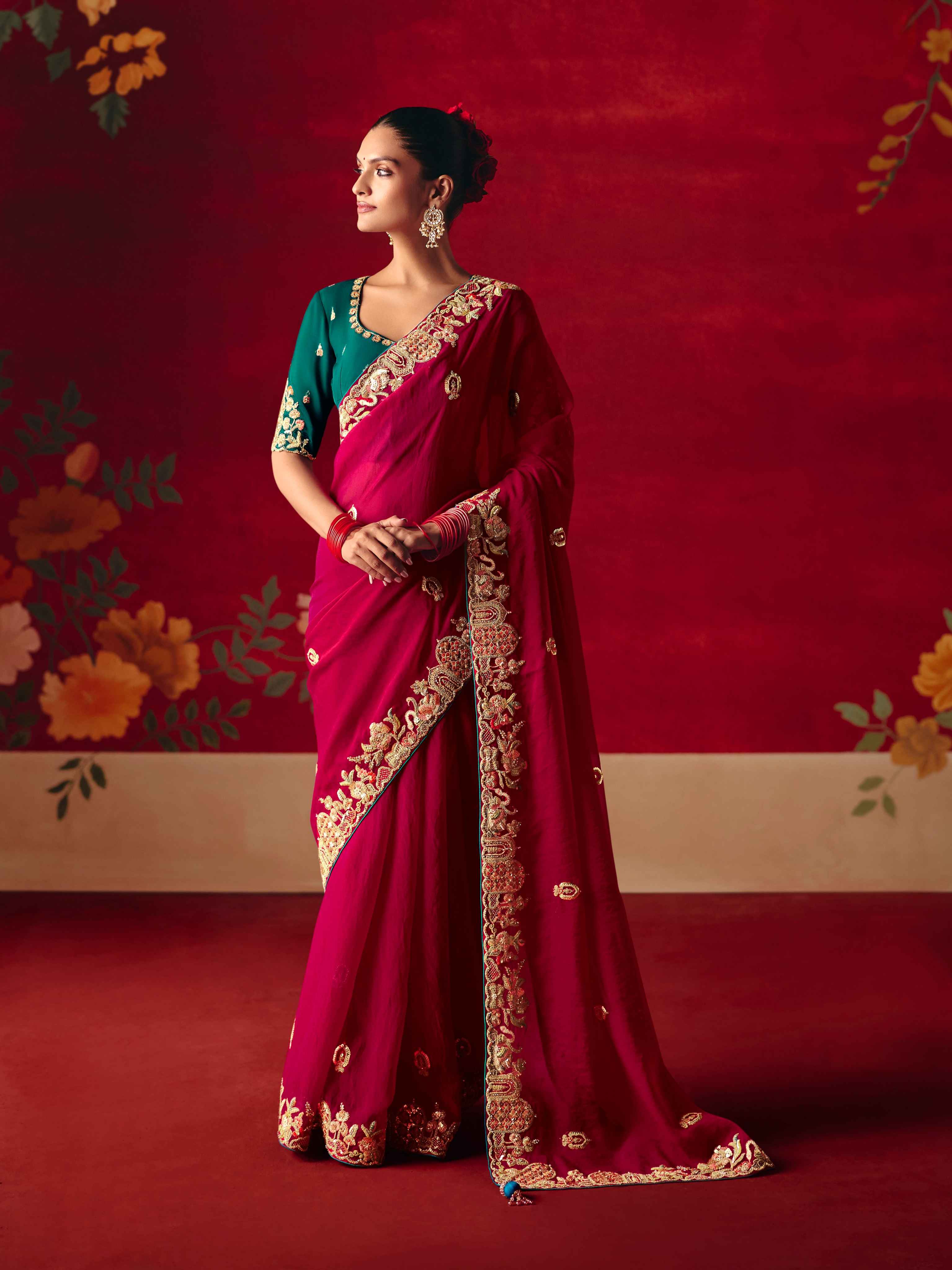 Wine Red Fancy Saree with Heavy Sequins Embroidery