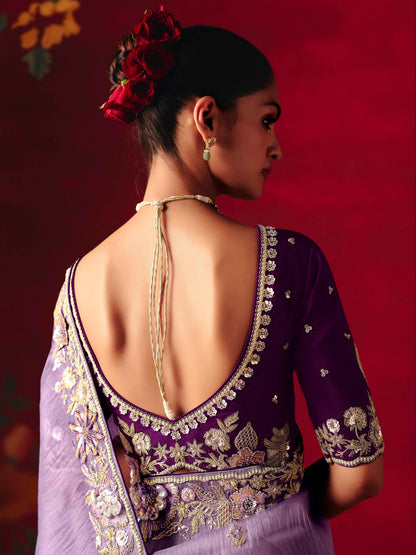 Lavender Fancy Saree with Butti Embroidery &amp; Sequins Border