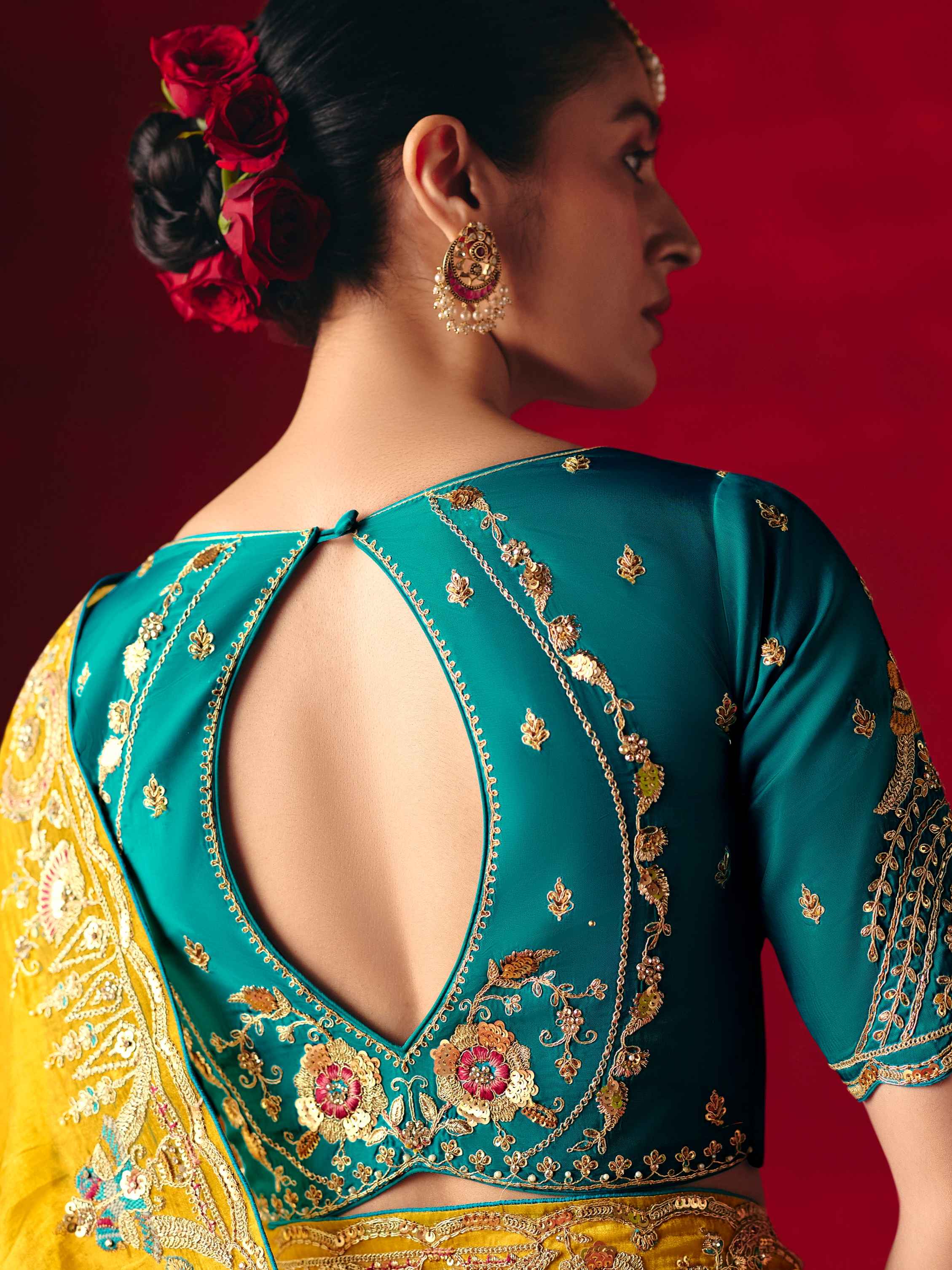 Mustard Yellow Fancy Saree with Thread &amp; Sequins Embroidery