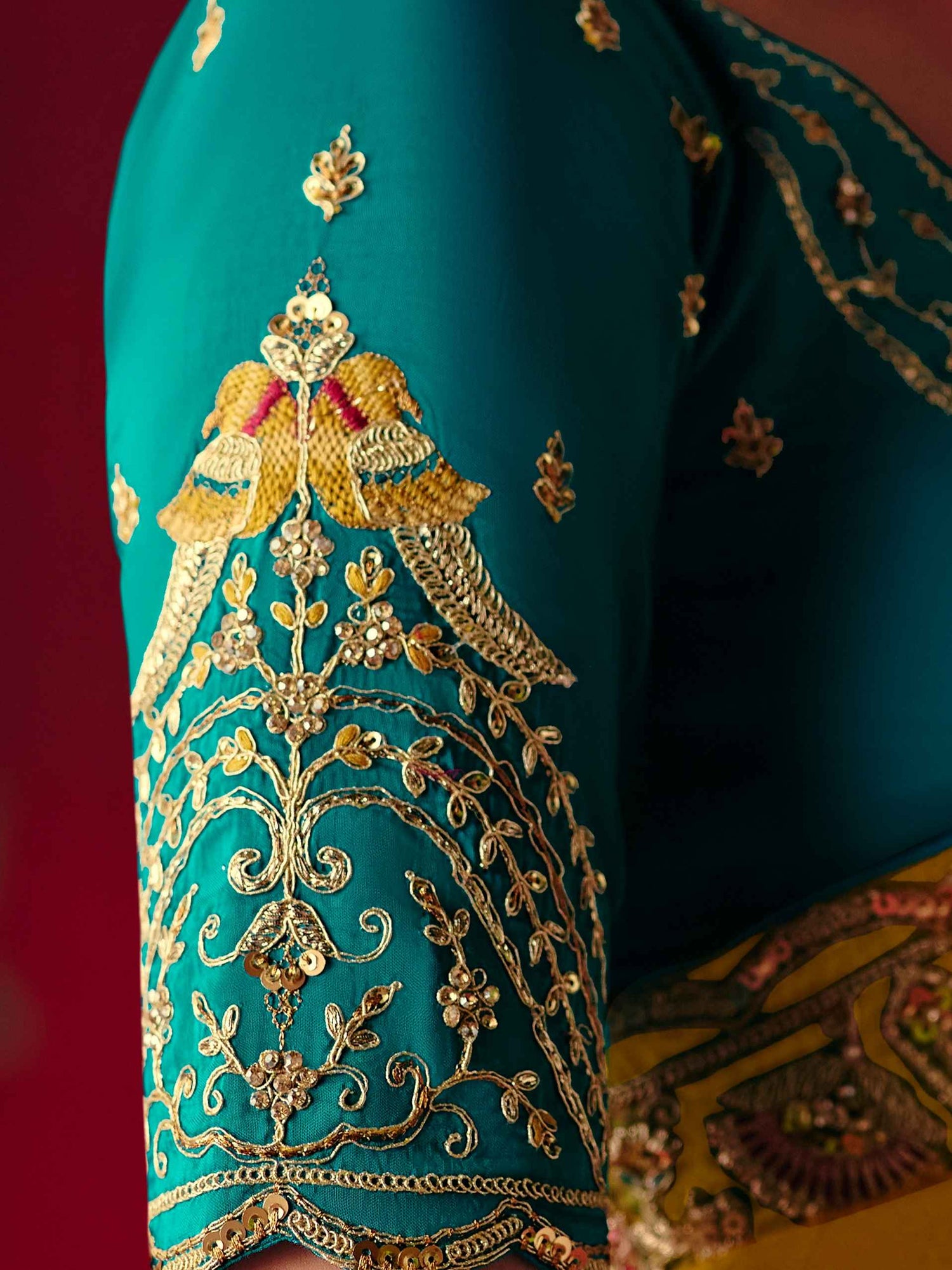 Mustard Yellow Fancy Saree with Thread &amp; Sequins Embroidery