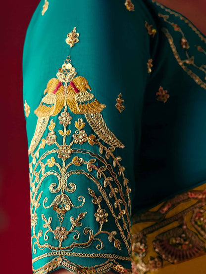 Mustard Yellow Fancy Saree with Thread &amp; Sequins Embroidery