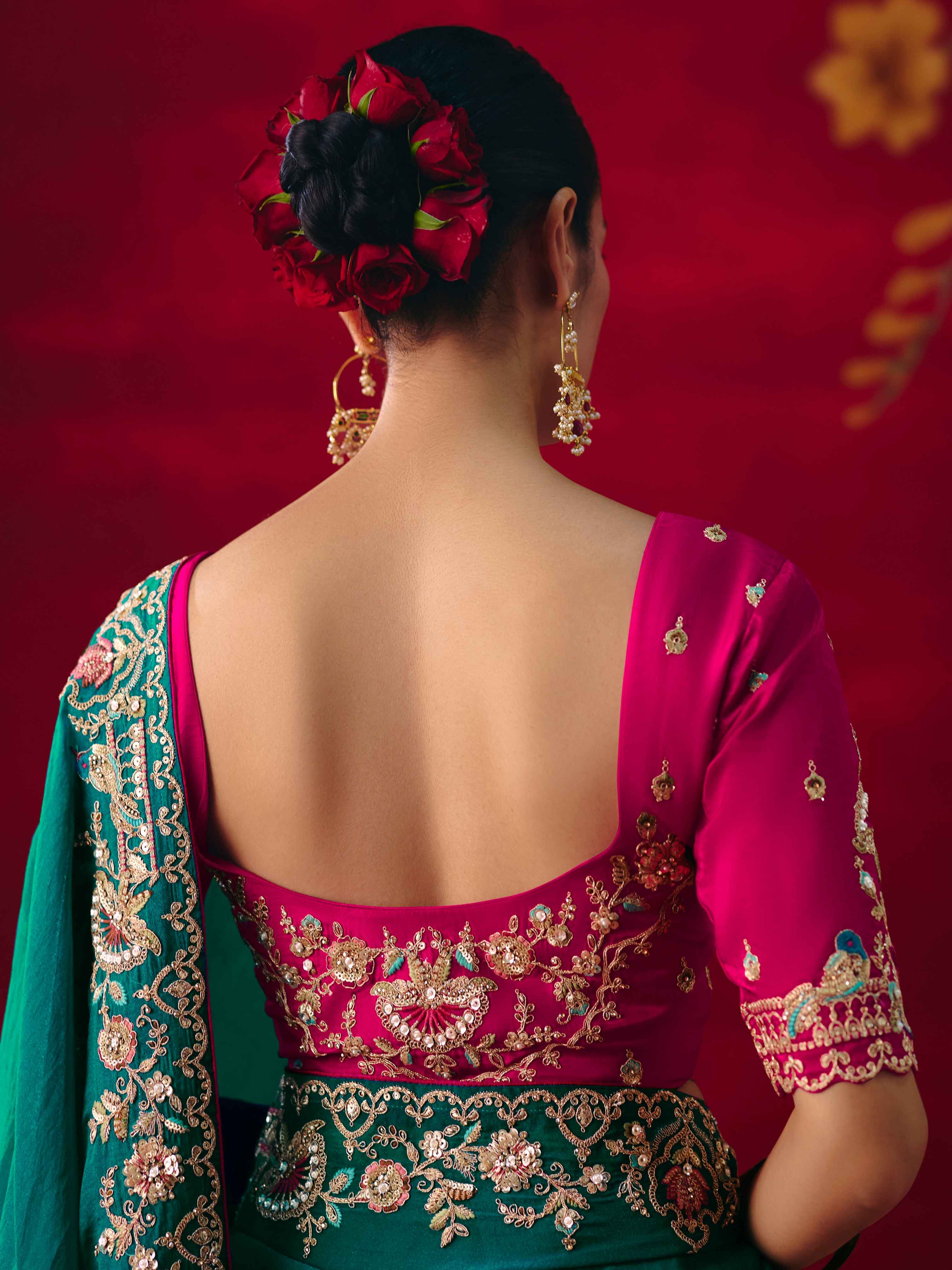 Teal Green Fancy Embroidered Saree with Sequins Butti &amp; Heavy Border