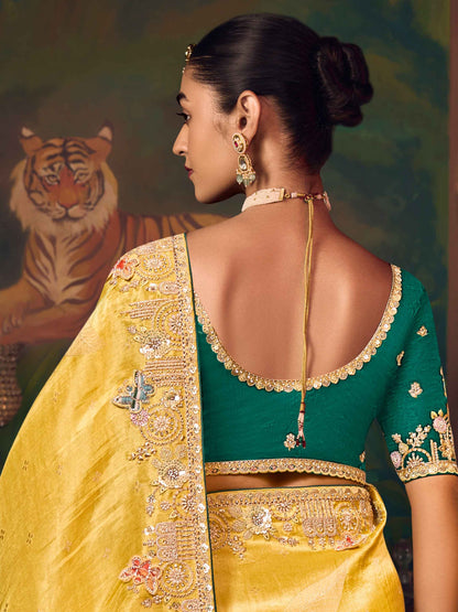 Mustard Yellow Silk Saree with Rich Heavy Embroidery