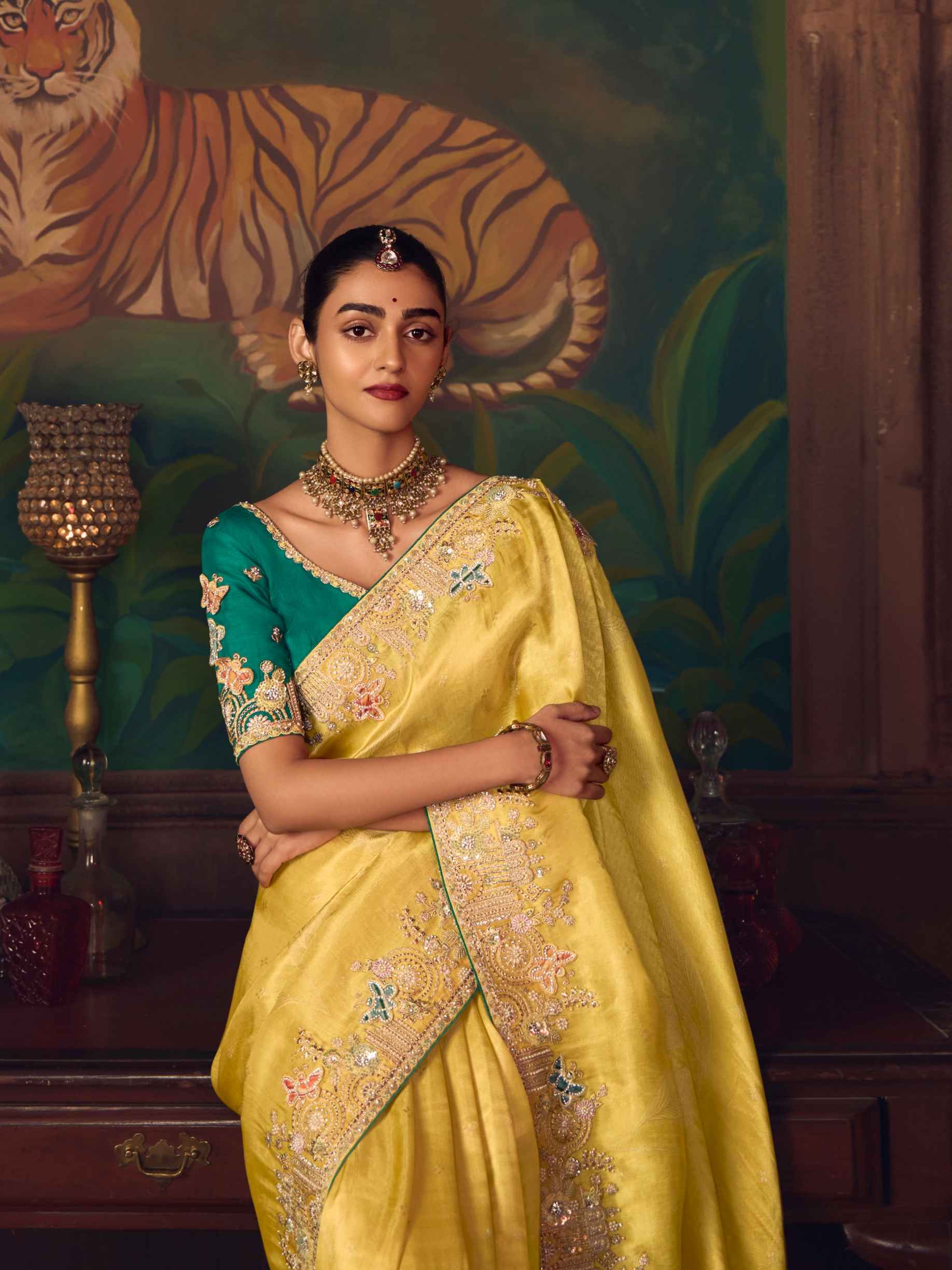 Mustard Yellow Silk Saree with Rich Heavy Embroidery