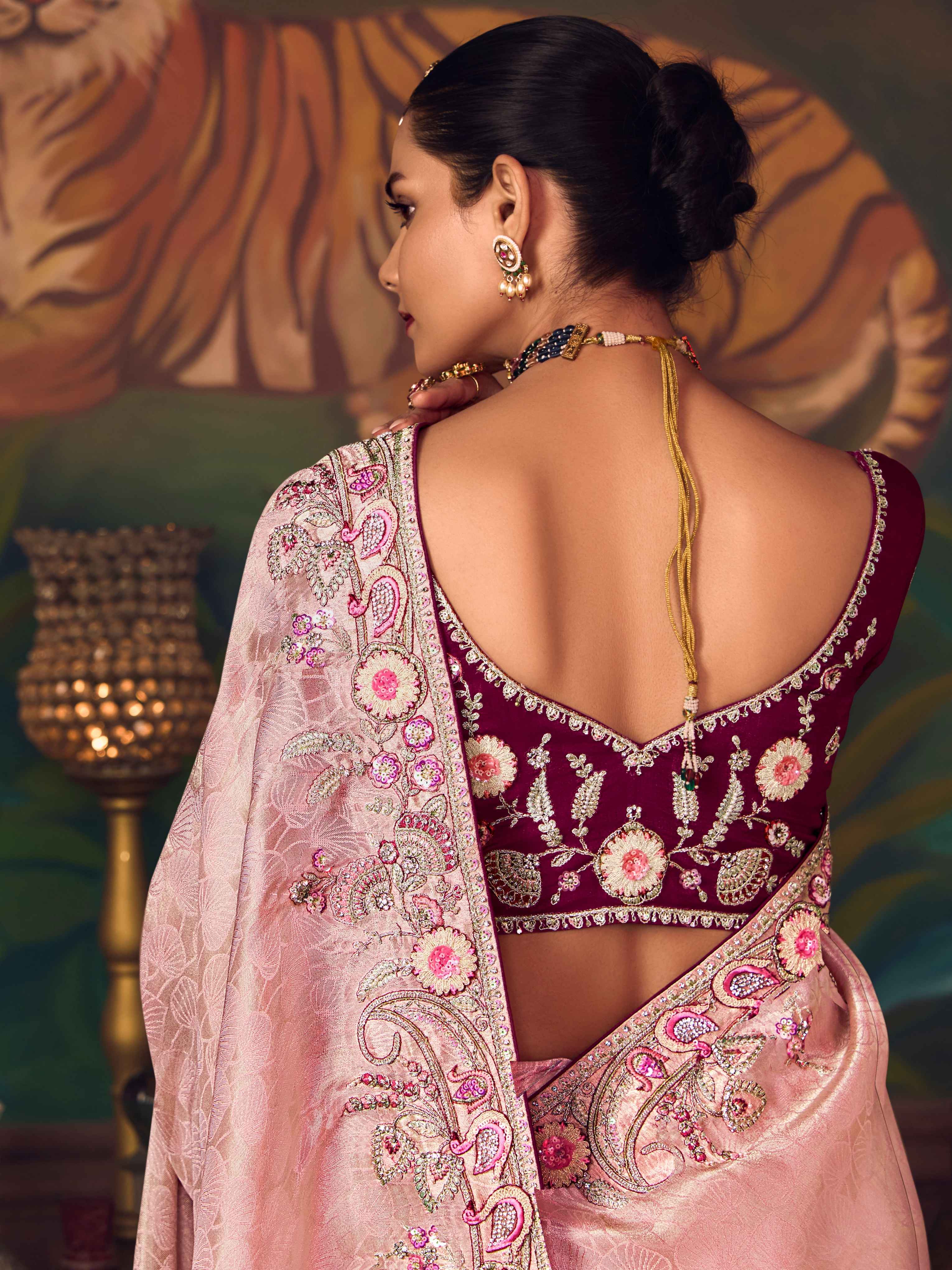 Blush Pink Silk Saree with Delicate Heavy Embroidery