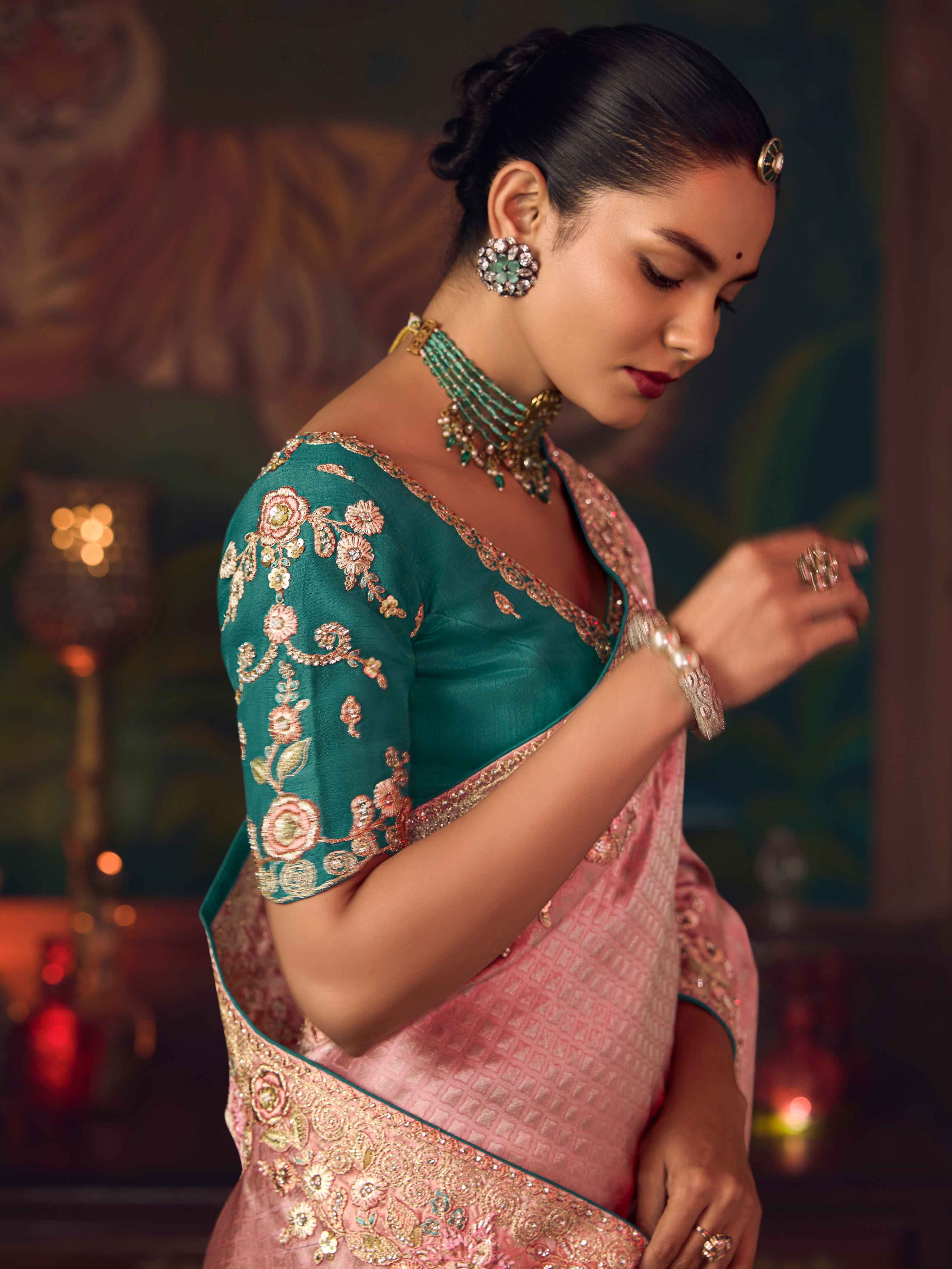 Dusty Rose Silk Saree with Heavy Embroidered Border