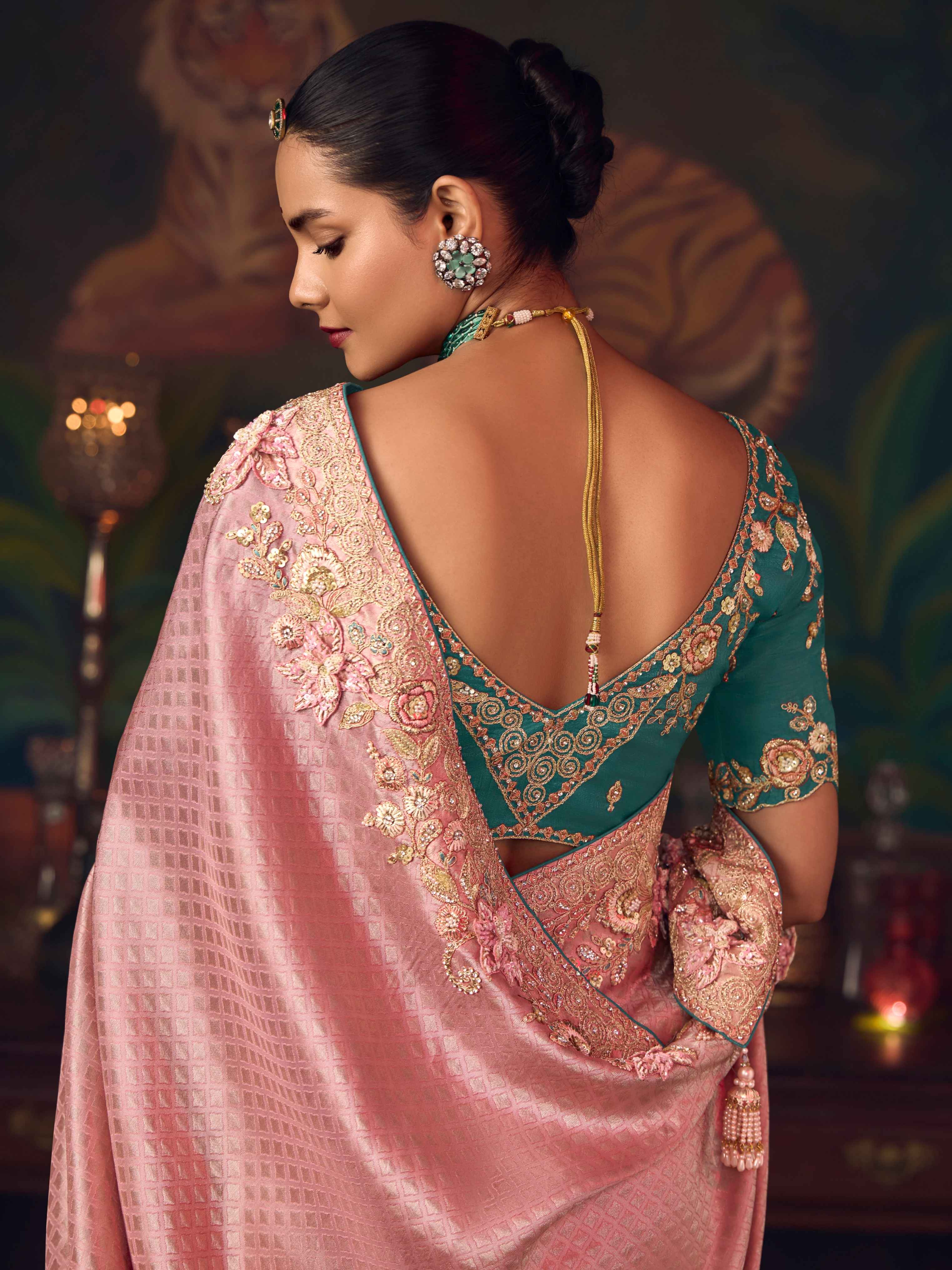 Dusty Rose Silk Saree with Heavy Embroidered Border