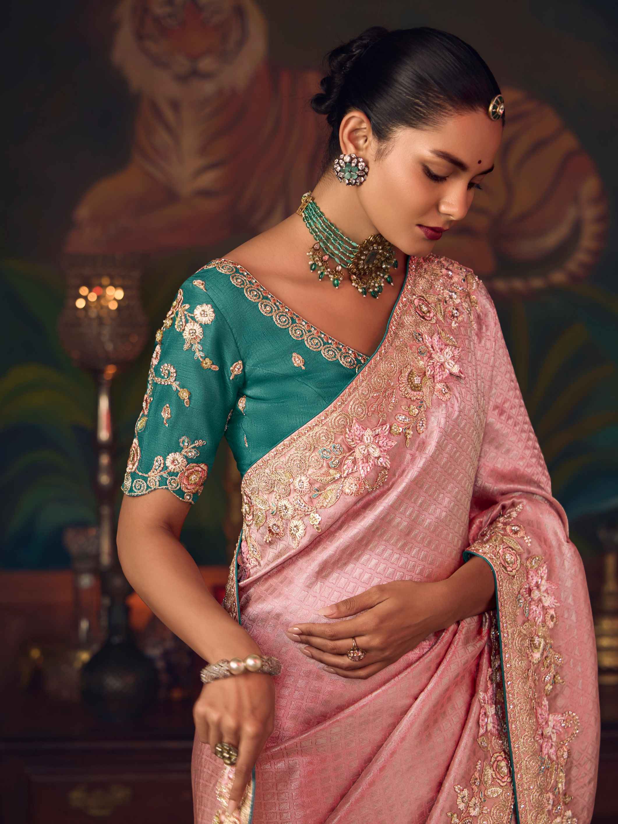 Dusty Rose Silk Saree with Heavy Embroidered Border
