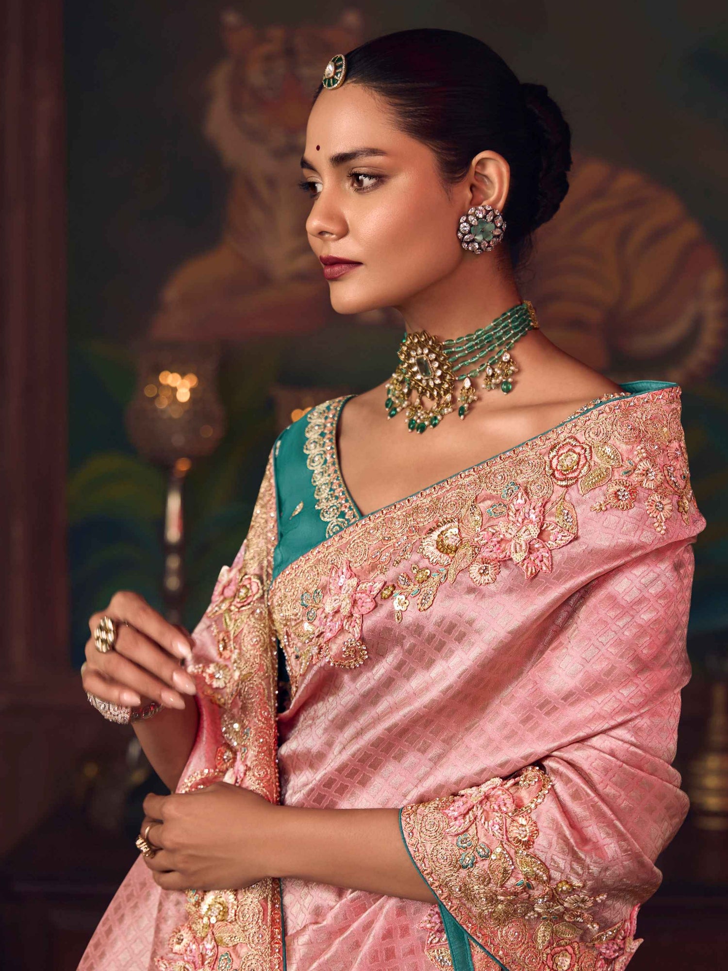 Dusty Rose Silk Saree with Heavy Embroidered Border