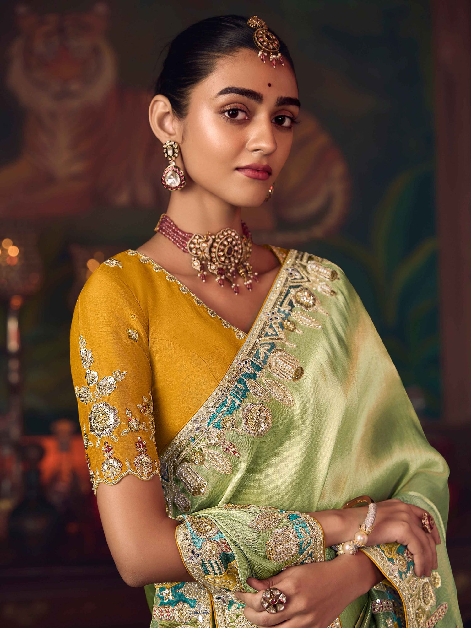 Pista Green Silk Saree with Luxury Heavy Embroidery