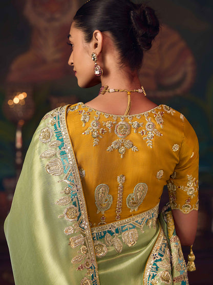 Pista Green Silk Saree with Luxury Heavy Embroidery