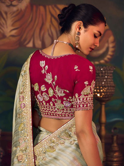 Beige Gold Silk Saree with Heavy Embroidered Detailing
