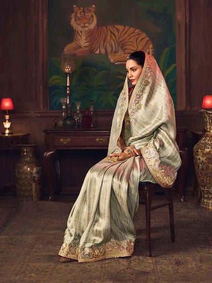 Beige Gold Silk Saree with Heavy Embroidered Detailing