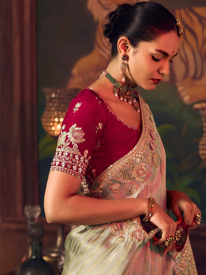 Beige Gold Silk Saree with Heavy Embroidered Detailing