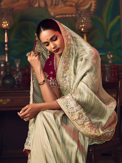 Beige Gold Silk Saree with Heavy Embroidered Detailing