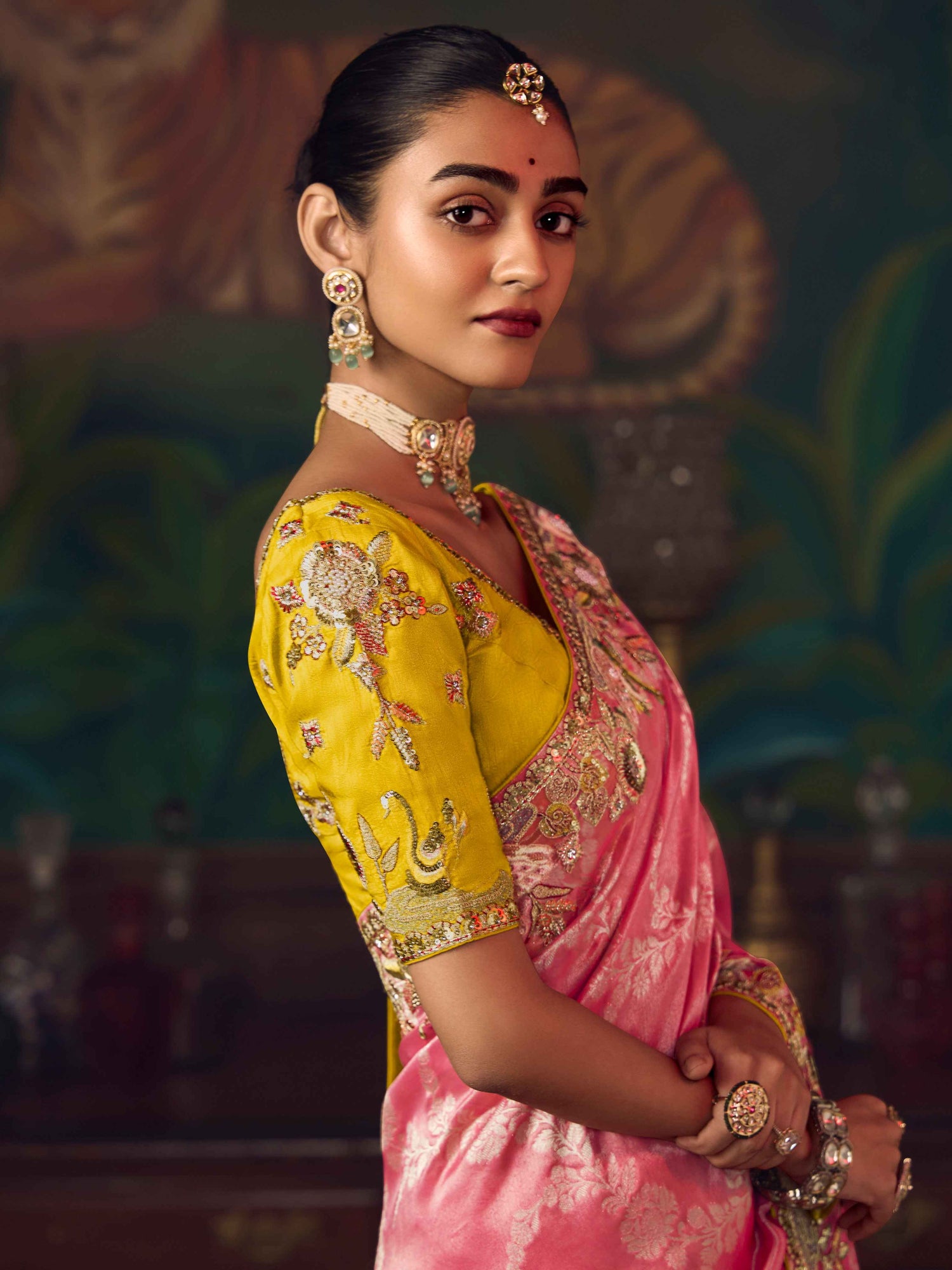 Coral Pink Silk Saree with Premium Heavy Embroidery