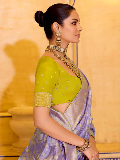 Lilac Crepe Silk Zari Woven Party Wear Saree with Blouse