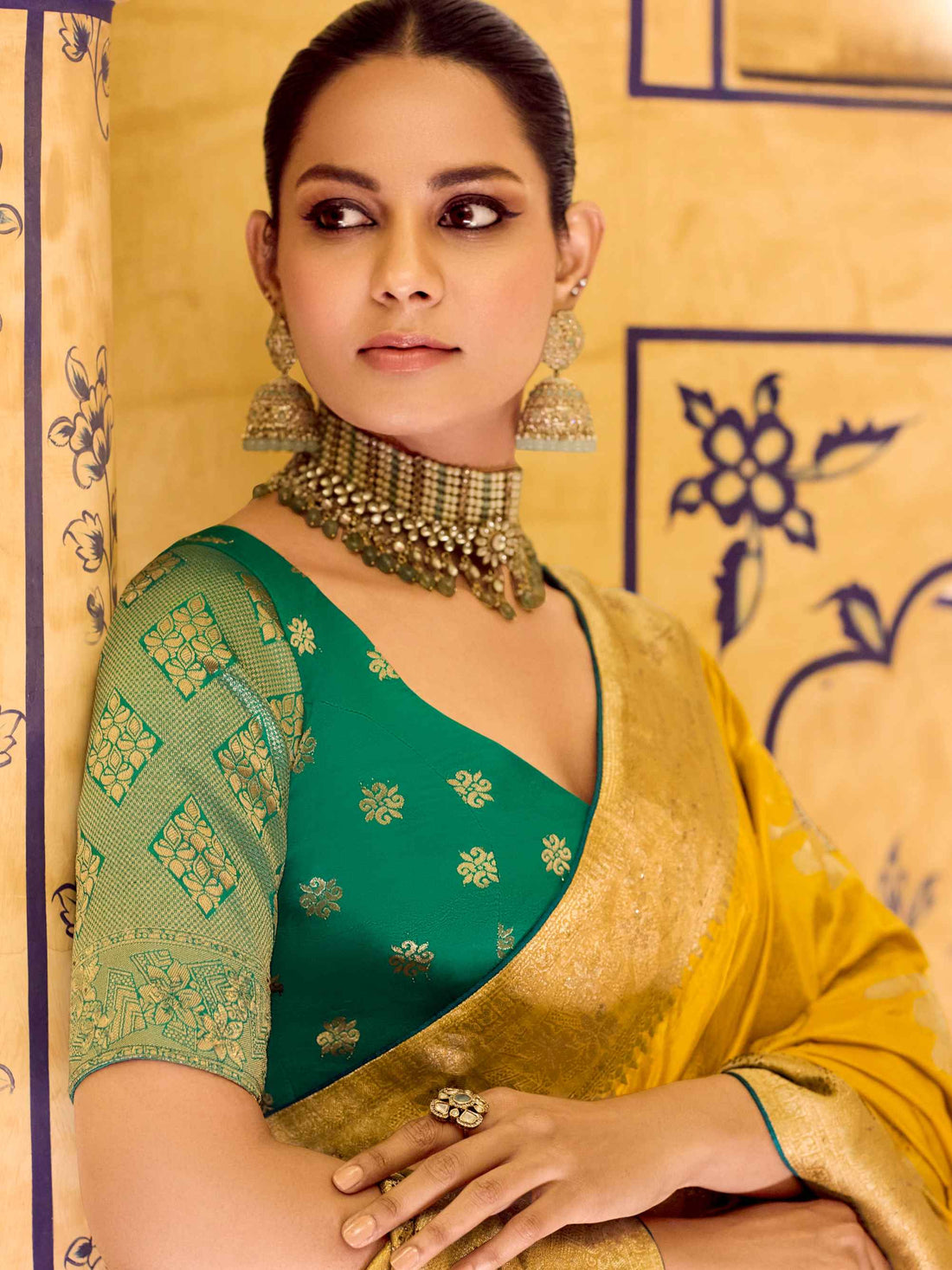 Mustard Yellow Crepe Silk Zari Woven Wedding Saree with Blouse