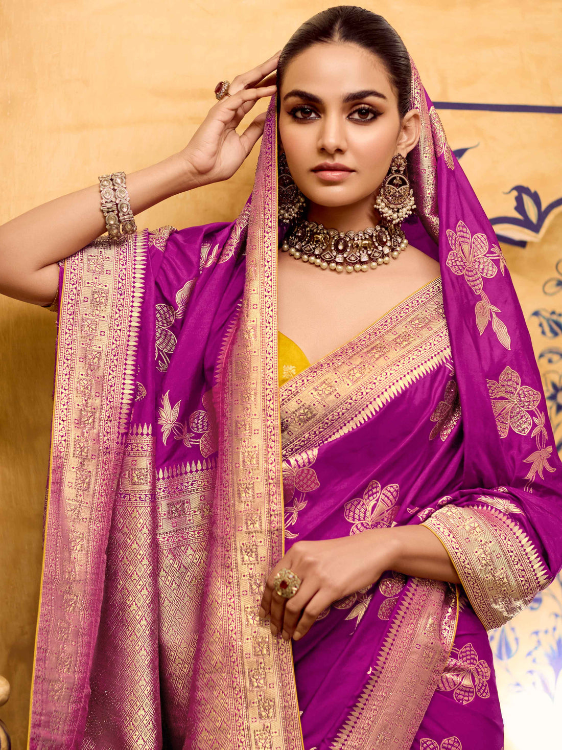 Purple Crepe Silk Zari Weaving Festive Saree with Blouse