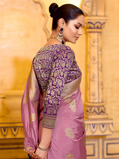 Lavender Crepe Silk Zari Woven Party Wear Saree with Blouse